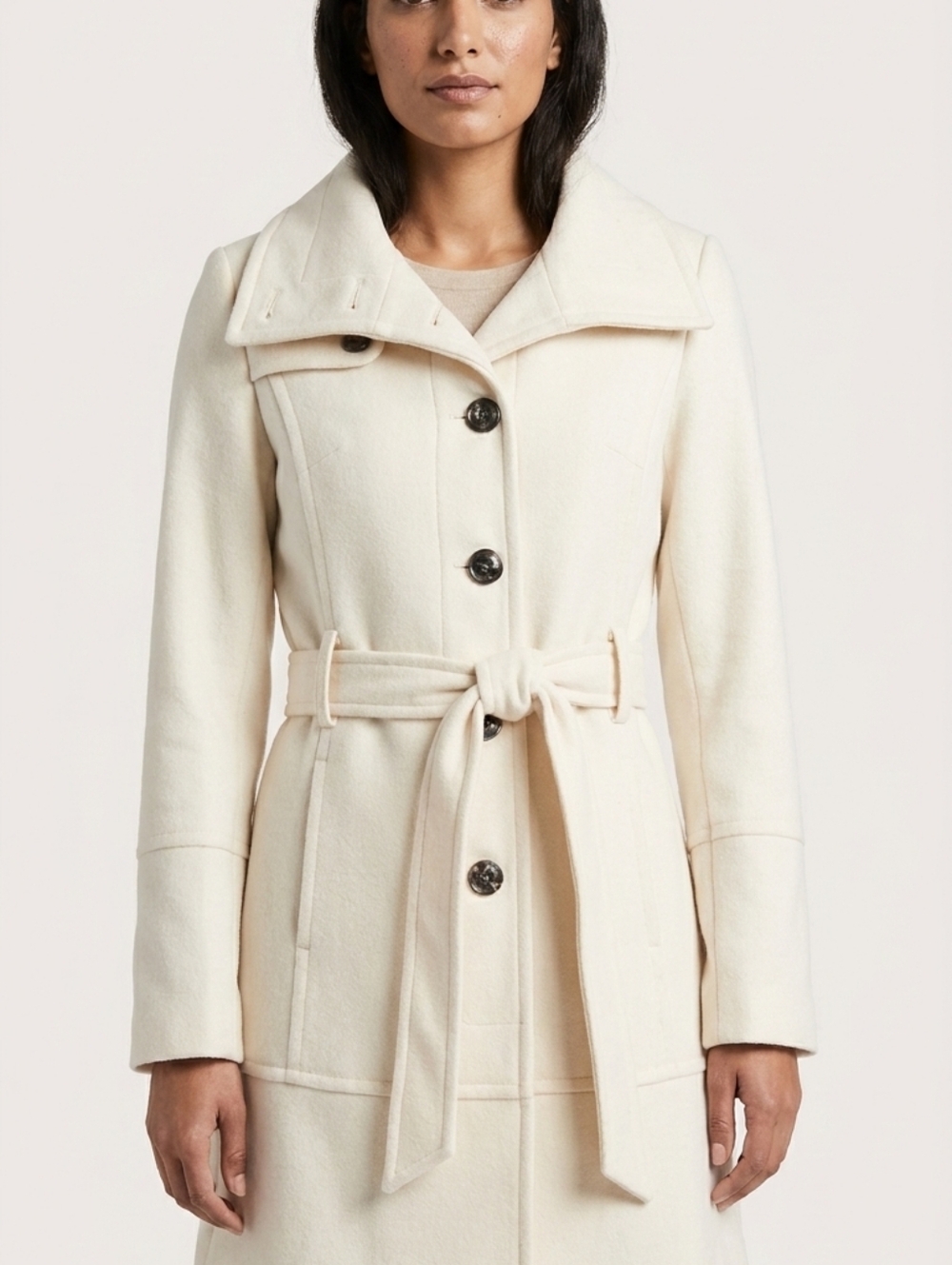 Black Rivet Off-White Trench Coat with Belt